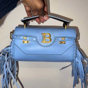 Balmain B - Buzz 19 Small Fringed Shoulder Bag Blue - Great Condition